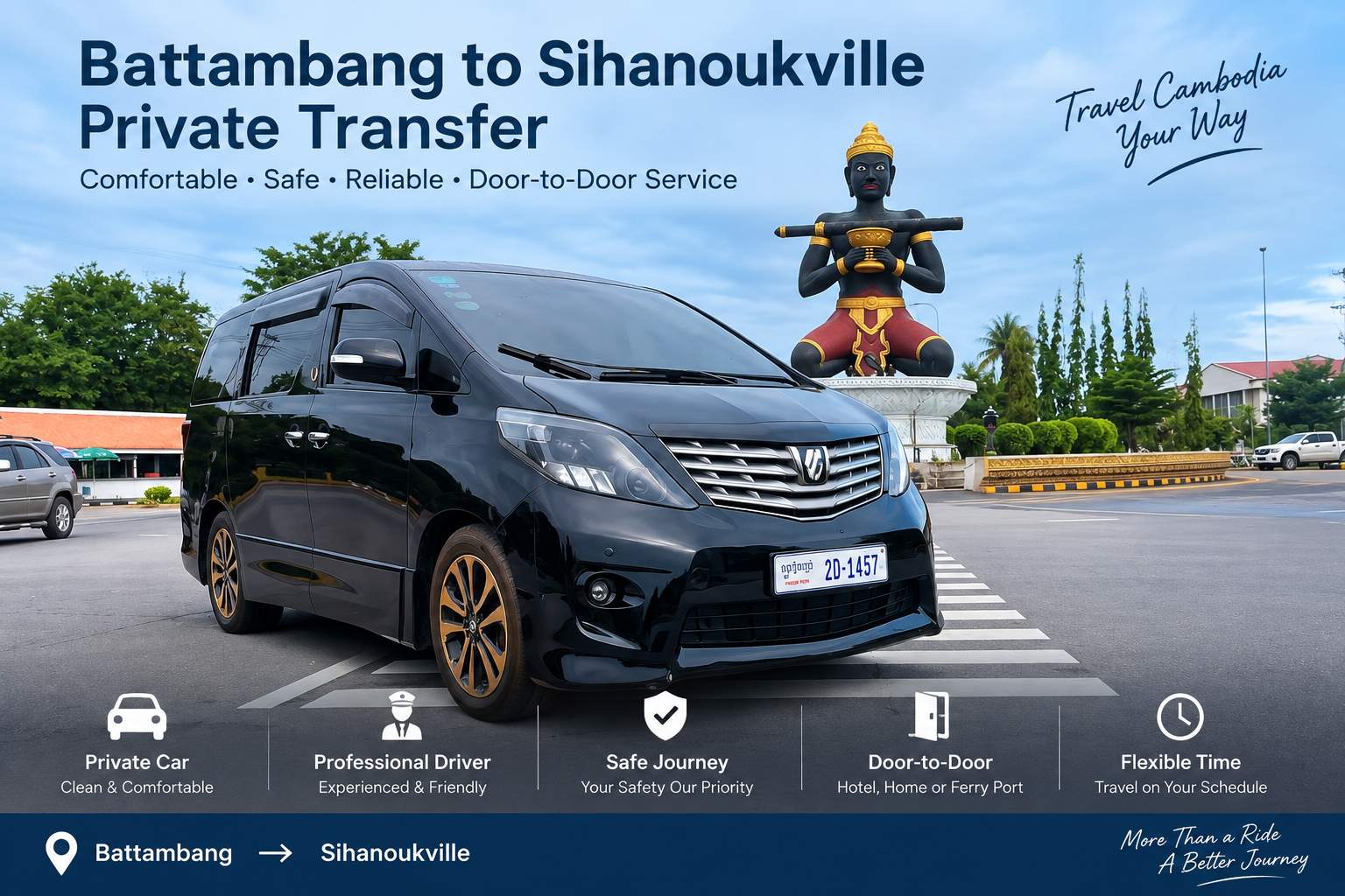 Battambang to Sihanoukville transfer by car